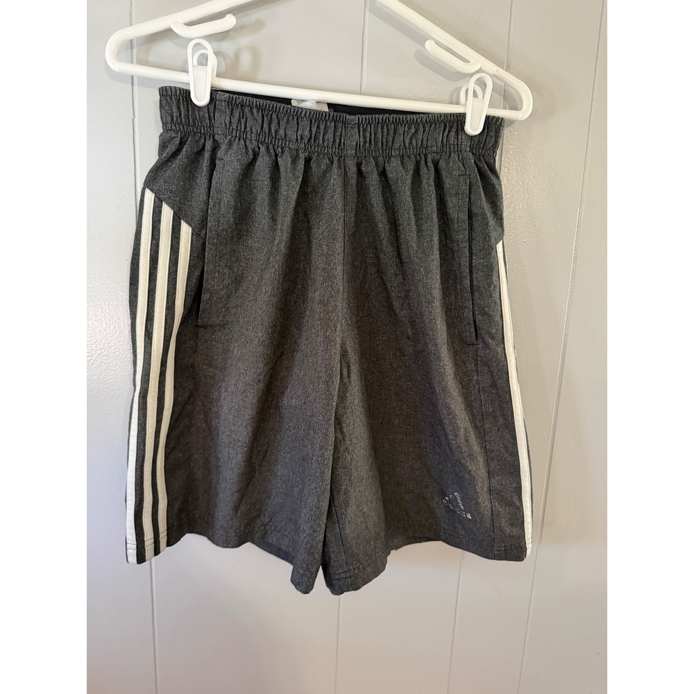 Adidas Athletic Shorts Mens Medium Gray 3-Stripe Heathered Elastic Waist Pockets